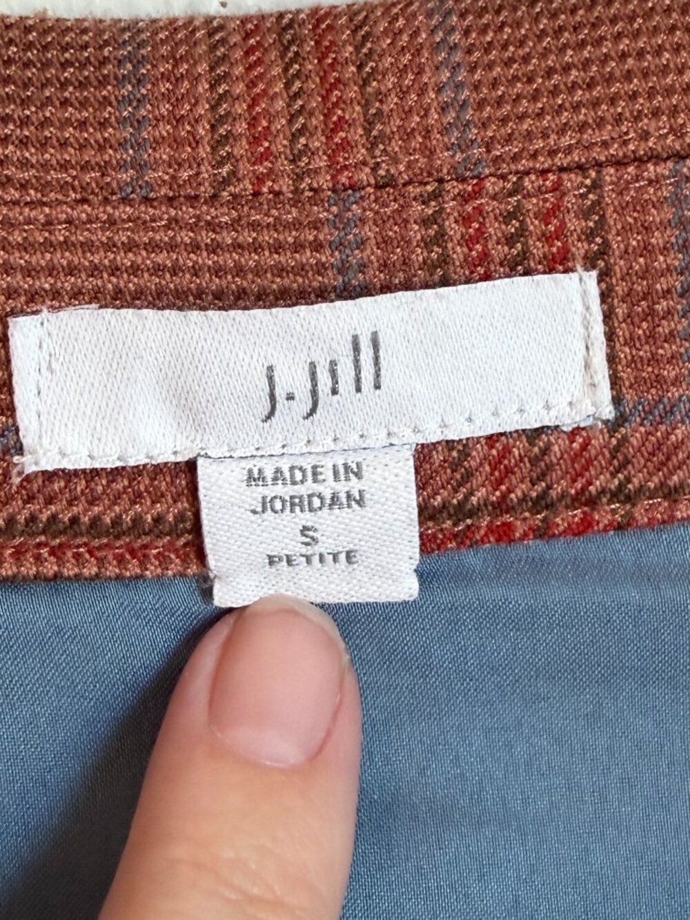 J. Jill Petite Plaid Knit Blazer Jacket Pink Blue Stretch Career Casual - Picture 5 of 9